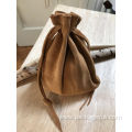 custom luxury faux suede drawstring bag